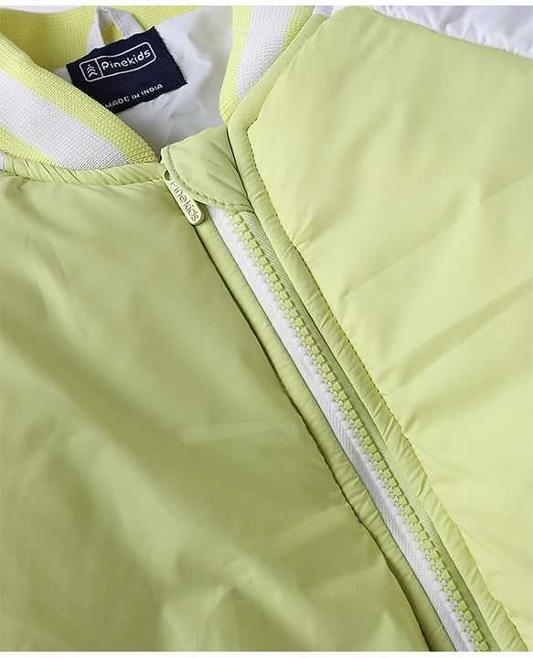 Pine Kids Woven Full Raglan Sleeves Bomber Jacket with Color Block Print - Limegreen