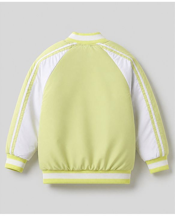 Pine Kids Woven Full Raglan Sleeves Bomber Jacket with Color Block Print - Limegreen