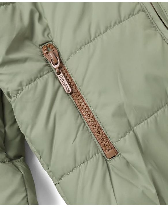 Pine Kids Woven Full Sleeves Hooded Padded Jacket - Olive Green