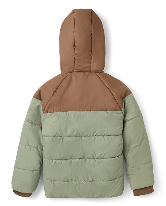 Pine Kids Woven Full Sleeves Hooded Padded Jacket - Olive Green