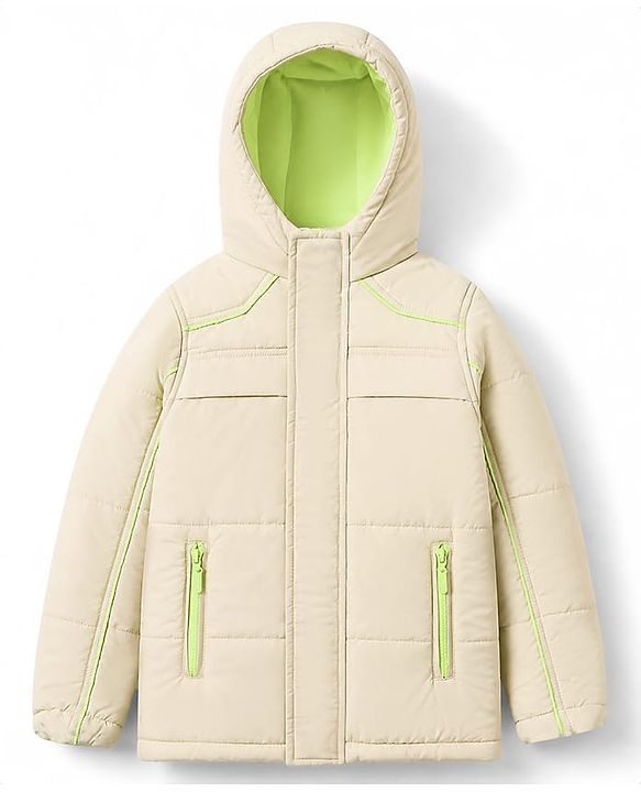 Pine Kids Woven Full Sleeves Hooded Padded Winter Jacket - Off White