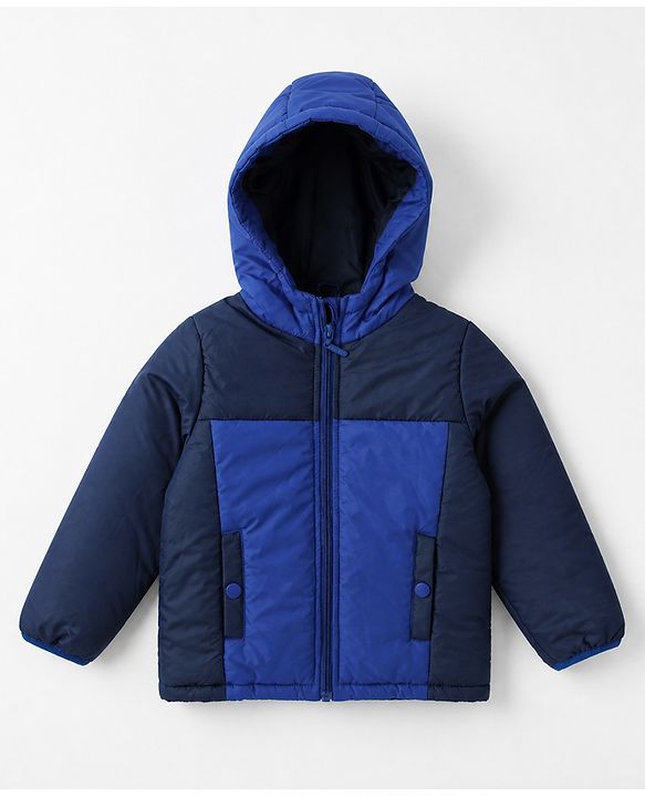 Pine Kids Woven Hooded Padded Jackets with Full Sleeves in Navy Blue for 4-5 Years