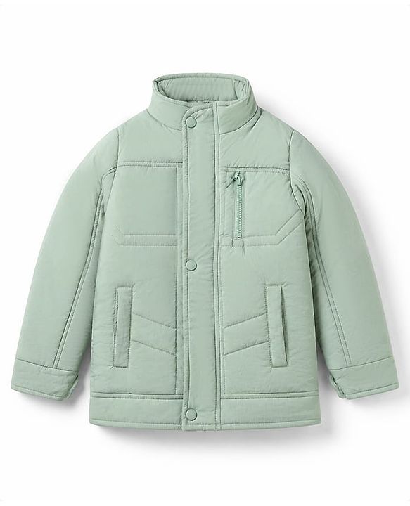 Pine Kids Woven Full Sleeves Solid Padded Winter Jacket - Light Green