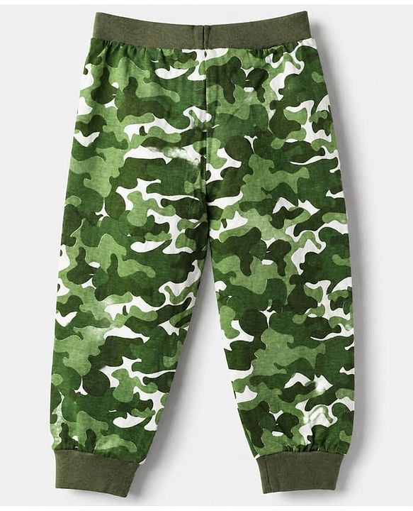 Babyhug Cotton Jersey Knit Full Length Track Pants with Camouflage Print Pack of 3 in Blue Green & Red
