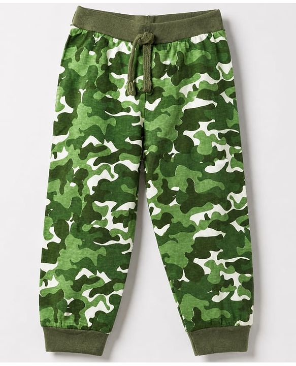 Babyhug Cotton Jersey Knit Full Length Track Pants with Camouflage Print Pack of 3 in Blue Green & Red