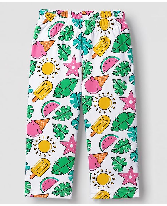 Babyhug 100% Cotton Knit Full Sleeves Watermelon Printed Co-Ords Front Open Shirt & Pyjama Night Suit - White