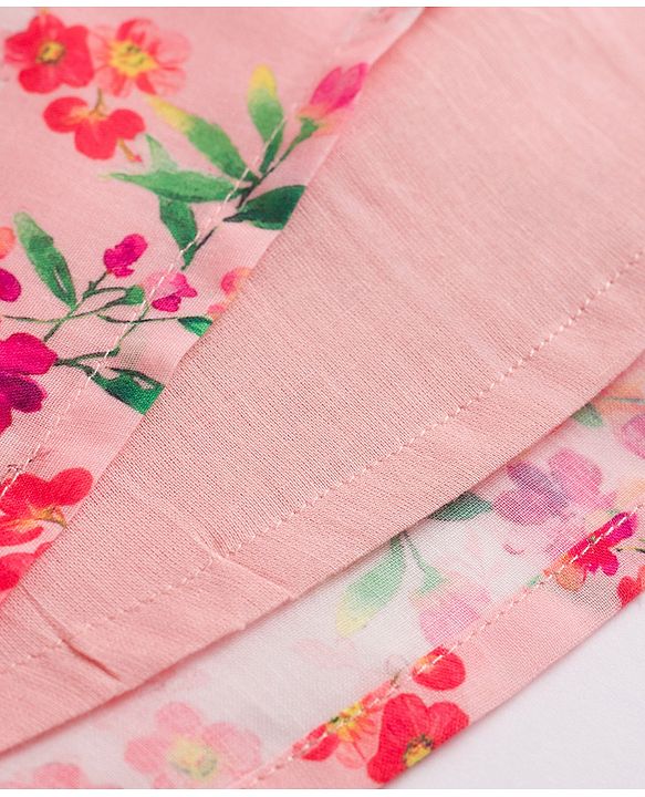 Babyhug Cotton Woven Frill Sleeves Frock with Floral Print - Peach