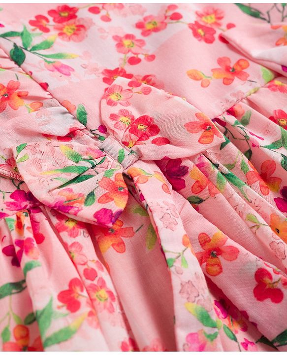 Babyhug Cotton Woven Frill Sleeves Frock with Floral Print - Peach