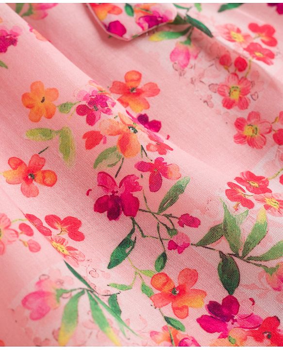 Babyhug Cotton Woven Frill Sleeves Frock with Floral Print - Peach