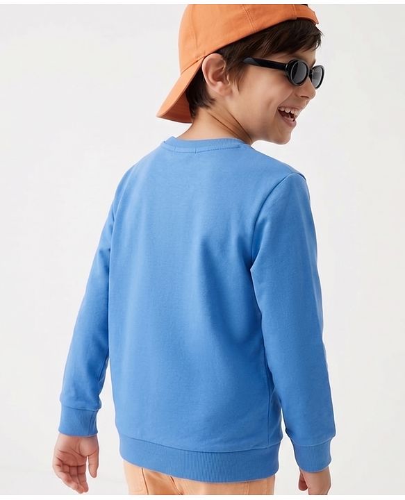 Pine Kids Cotton Mixes Knit Ful Sleeves Sweatshirts with Ship Print - Blue