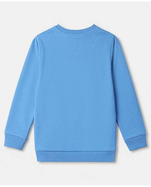 Pine Kids Cotton Mix Knit Full Sleeves Sweatshirt With Text Print - Blue