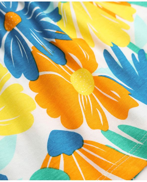 Babyhug Single Jersey Knit Half Sleeves One Piece Dress with Floral Print - Yellow & Blue
