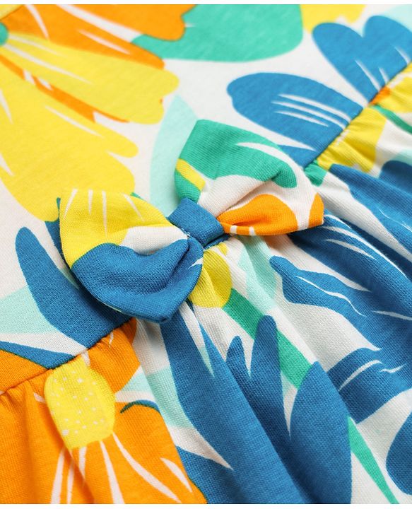 Babyhug Single Jersey Knit Half Sleeves One Piece Dress with Floral Print - Yellow & Blue