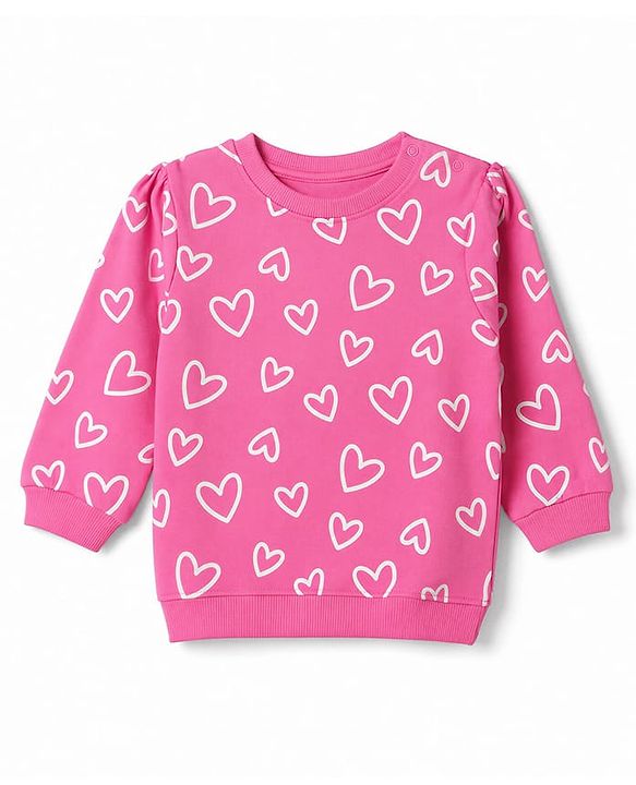 Babyhug 100% Cotton Terry Knit Full Sleeves Hearts & Amour Printed Sweatshirts Pack Of 2 - Red & Dark Pink