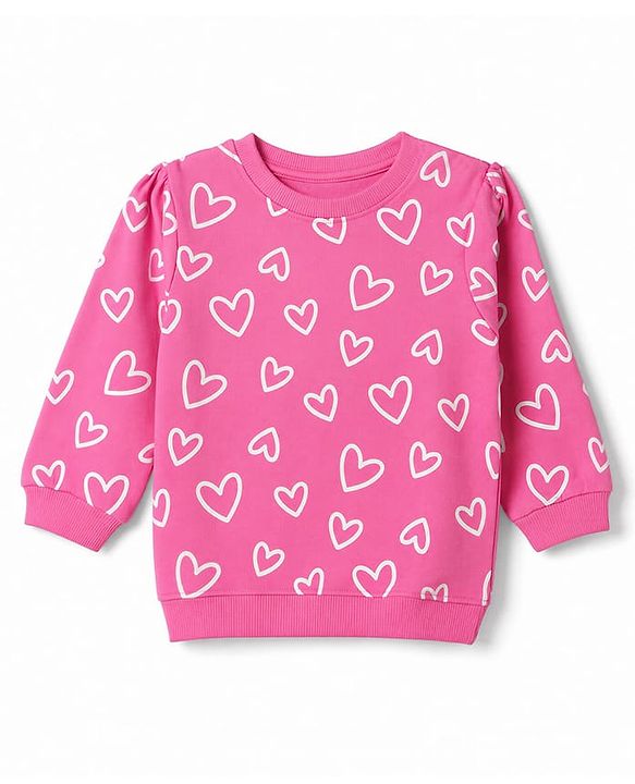 Babyhug 100% Cotton Terry Knit Full Sleeves Hearts & Amour Printed Sweatshirts Pack Of 2 - Red & Dark Pink
