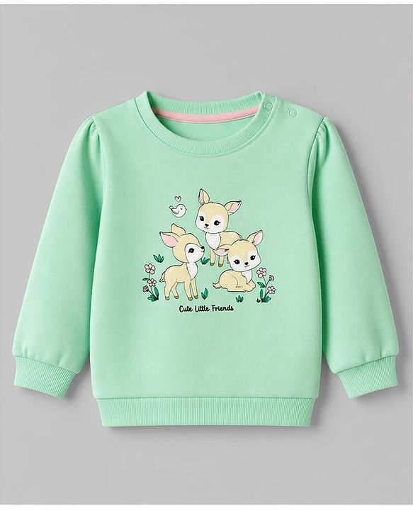 Babyhug 100% Cotton Terry Knit Full Sleeves Heavy Gauge Sweatshirt With Floral and Animal Print Pack of 2 - White & Green