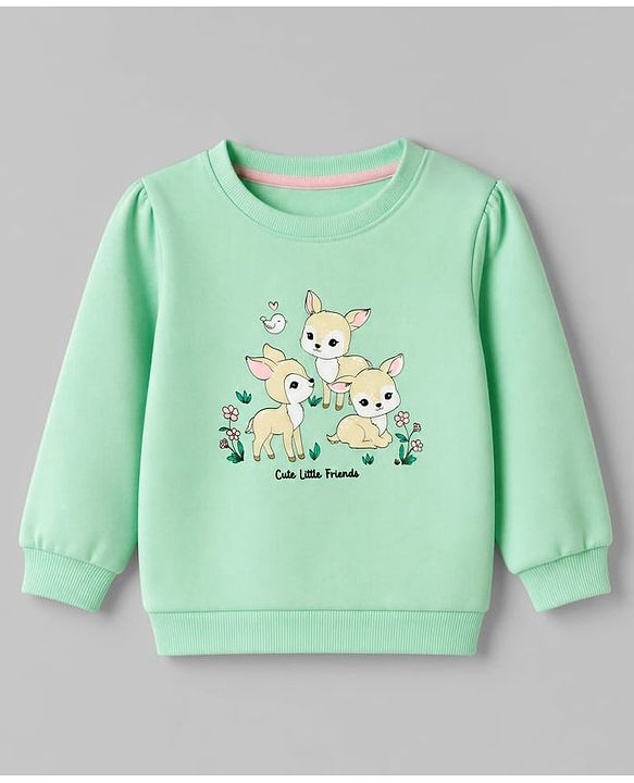 Babyhug 100% Cotton Terry Knit Full Sleeves Heavy Gauge Sweatshirt With Floral and Animal Print Pack of 2 - White & Green