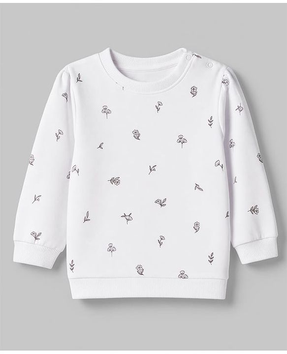Babyhug 100% Cotton Terry Knit Full Sleeves Heavy Gauge Sweatshirt With Floral and Animal Print Pack of 2 - White & Green