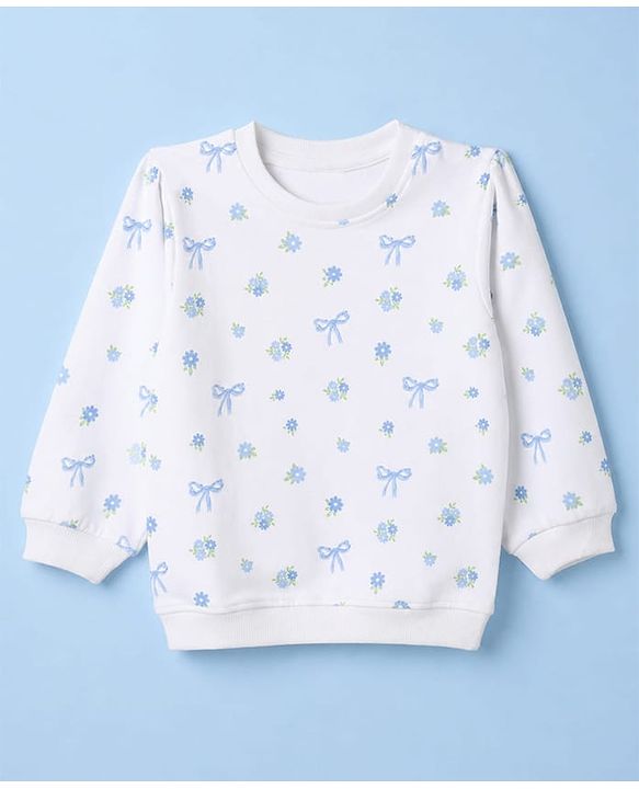 Babyhug Heavy Gauge 100% Cotton Terry Knit Full Sleeves Sweatshirts With Floral & Text Print Pack of 2 - White & Light Green