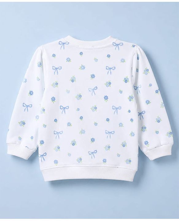 Babyhug Heavy Gauge 100% Cotton Terry Knit Full Sleeves Sweatshirts With Floral & Text Print Pack of 2 - White & Light Green