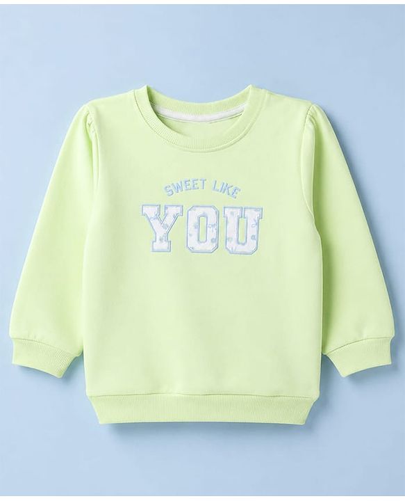 Babyhug Heavy Gauge 100% Cotton Terry Knit Full Sleeves Sweatshirts With Floral & Text Print Pack of 2 - White & Light Green