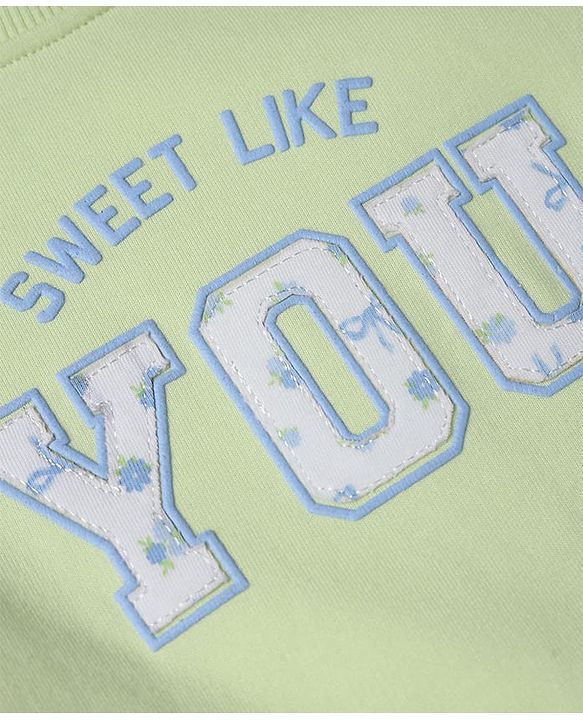 Babyhug Heavy Gauge 100% Cotton Terry Knit Full Sleeves Sweatshirts With Floral & Text Print Pack of 2 - White & Light Green