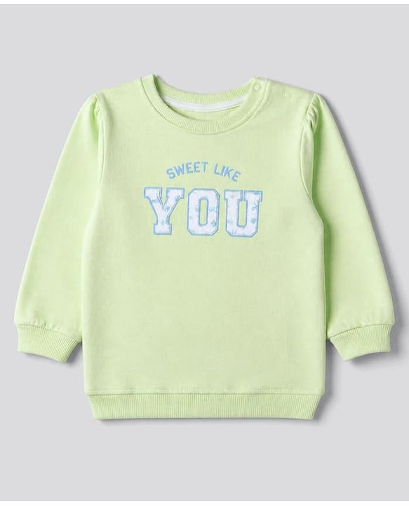 Babyhug Heavy Gauge 100% Cotton Terry Knit Full Sleeves Sweatshirts With Floral & Text Print Pack of 2 - White & Light Green