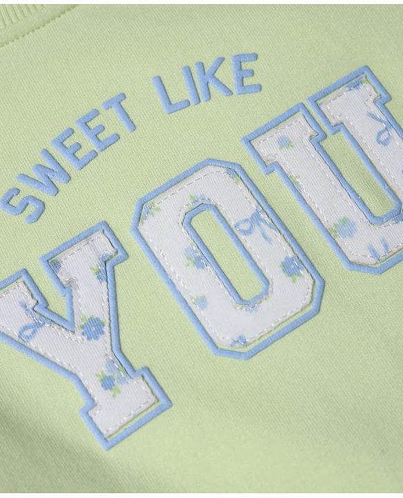 Babyhug Heavy Gauge 100% Cotton Terry Knit Full Sleeves Sweatshirts With Floral & Text Print Pack of 2 - White & Light Green