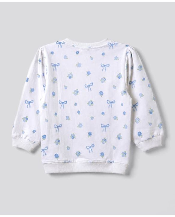 Babyhug Heavy Gauge 100% Cotton Terry Knit Full Sleeves Sweatshirts With Floral & Text Print Pack of 2 - White & Light Green