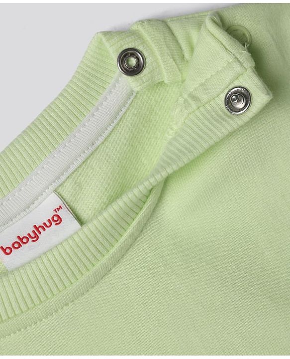 Babyhug Heavy Gauge 100% Cotton Terry Knit Full Sleeves Sweatshirts With Floral & Text Print Pack of 2 - White & Light Green