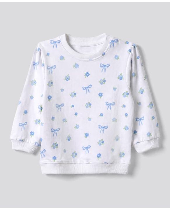 Babyhug Heavy Gauge 100% Cotton Terry Knit Full Sleeves Sweatshirts With Floral & Text Print Pack of 2 - White & Light Green