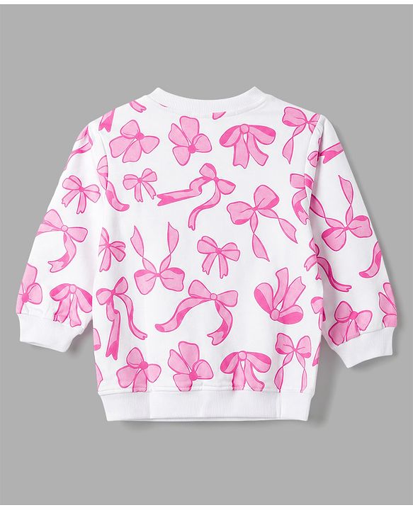 Babyhug 100% Cotton Heavy Gauge Terry Knit Full Sleeves Bow & Kitty Printed Sweatshirts Pack Of 2 - Purple & White