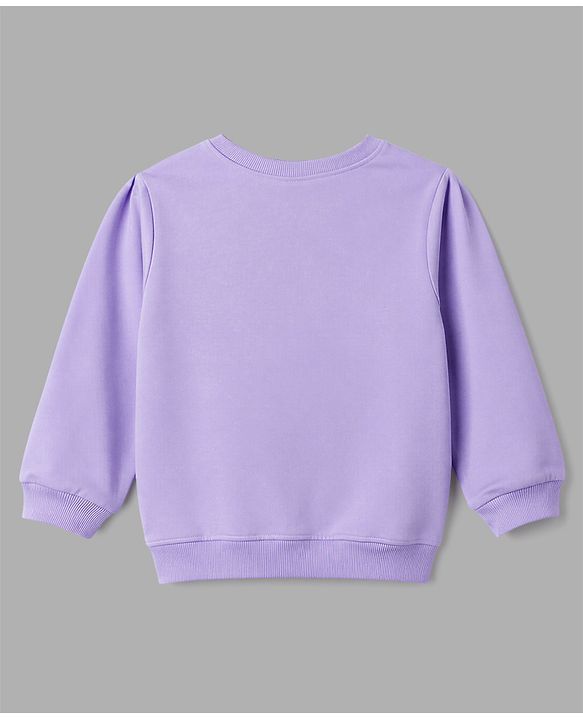 Babyhug 100% Cotton Heavy Gauge Terry Knit Full Sleeves Bow & Kitty Printed Sweatshirts Pack Of 2 - Purple & White