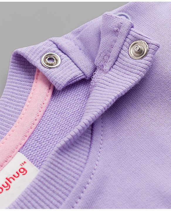 Babyhug 100% Cotton Heavy Gauge Terry Knit Full Sleeves Bow & Kitty Printed Sweatshirts Pack Of 2 - Purple & White