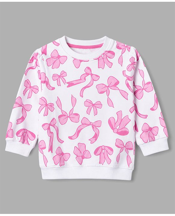Babyhug 100% Cotton Heavy Gauge Terry Knit Full Sleeves Bow & Kitty Printed Sweatshirts Pack Of 2 - Purple & White