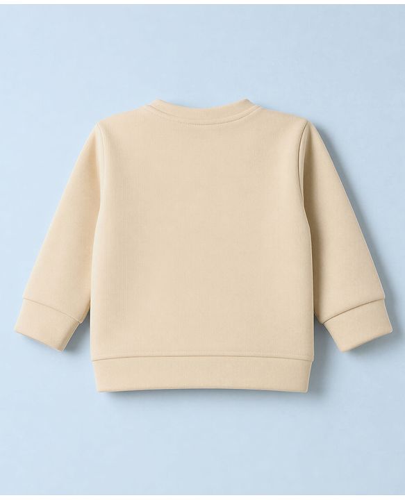 Babyhug Knit Full Sleeves Winter Wear Suit With Lion Patch - Cream