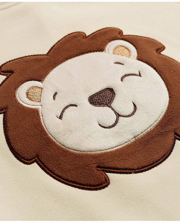 Babyhug Knit Full Sleeves Winter Wear Suit With Lion Patch - Cream
