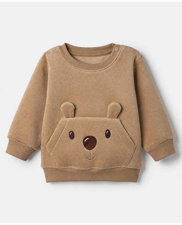 Babyhug Knit Full Sleeves Winter Wear Suits with Bear Applique - Beige
