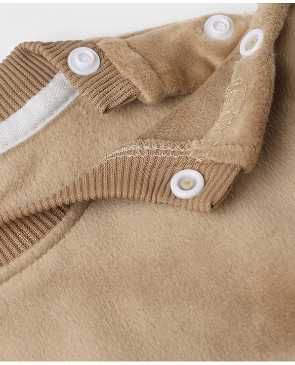 Babyhug Knit Full Sleeves Winter Wear Suits with Bear Applique - Beige