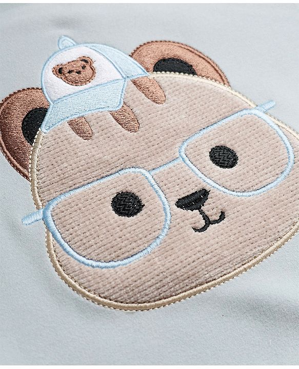 Babyhug Knit Full Sleeves Winter Wear Suit With Animal Embroidery - Blue