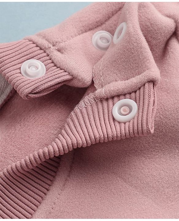 Babyhug Knit Full Sleeves Winter Wear Suit With Bear Patch - Pink