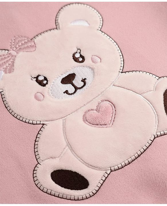 Babyhug Knit Full Sleeves Winter Wear Suit With Bear Patch - Pink