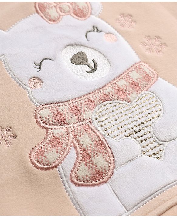 Babyhug Knit Full Sleeves Winter Wear Suit With Animal Patch & Embroidery - Pink