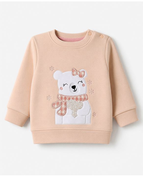 Babyhug Knit Full Sleeves Winter Wear Suit With Animal Patch & Embroidery - Pink