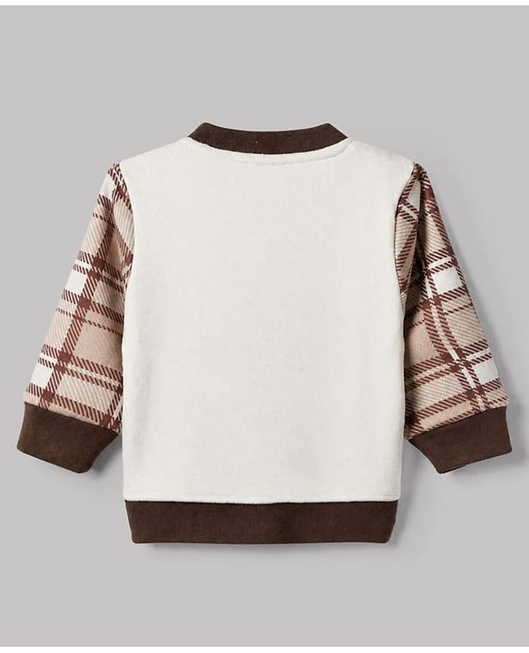 Babyhug Knit Full Sleeves Top and Jogger with Bear Patch & Ear Applique in Cream