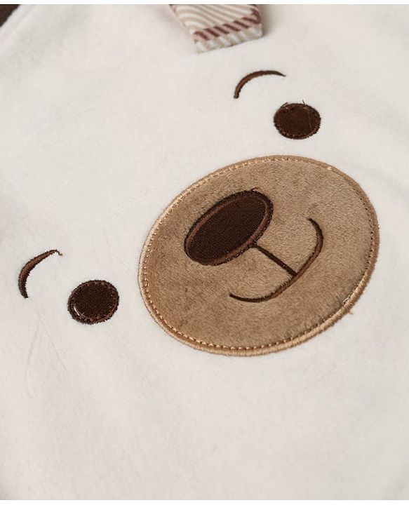 Babyhug Knit Full Sleeves Top and Jogger with Bear Patch & Ear Applique in Cream