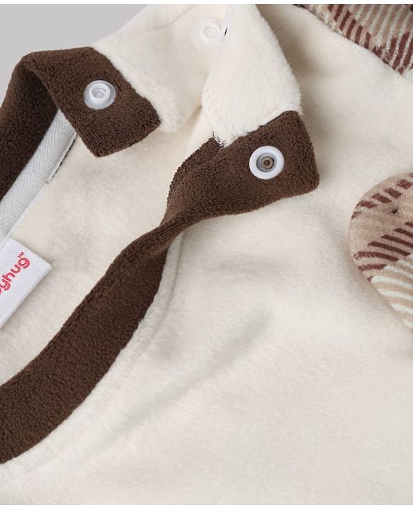 Babyhug Knit Full Sleeves Top and Jogger with Bear Patch & Ear Applique in Cream