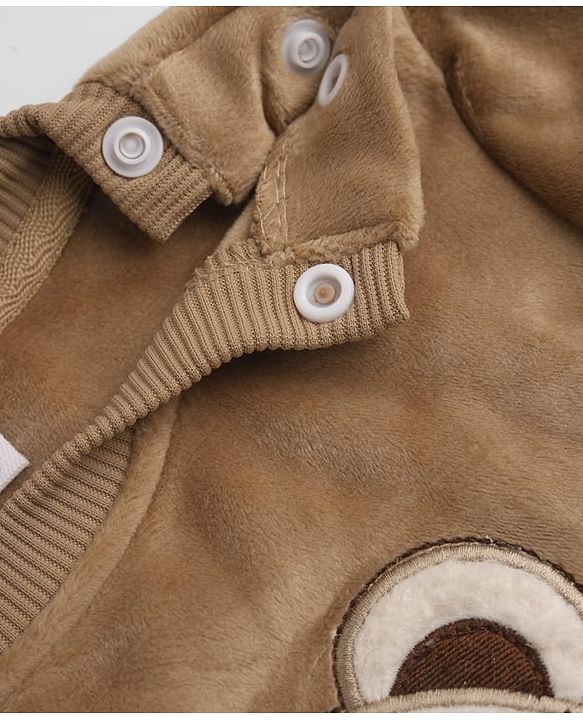 Babyhug Knit Full Sleeves Winter Wear Suit With Bear Patch - Brown
