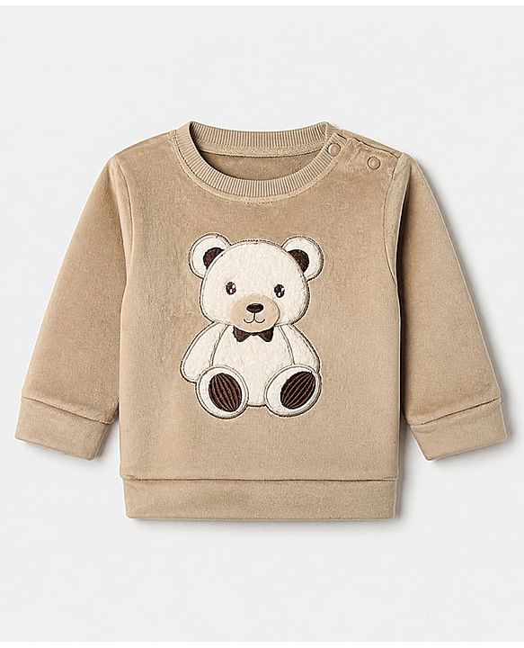 Babyhug Knit Full Sleeves Winter Wear Suit With Bear Patch - Brown