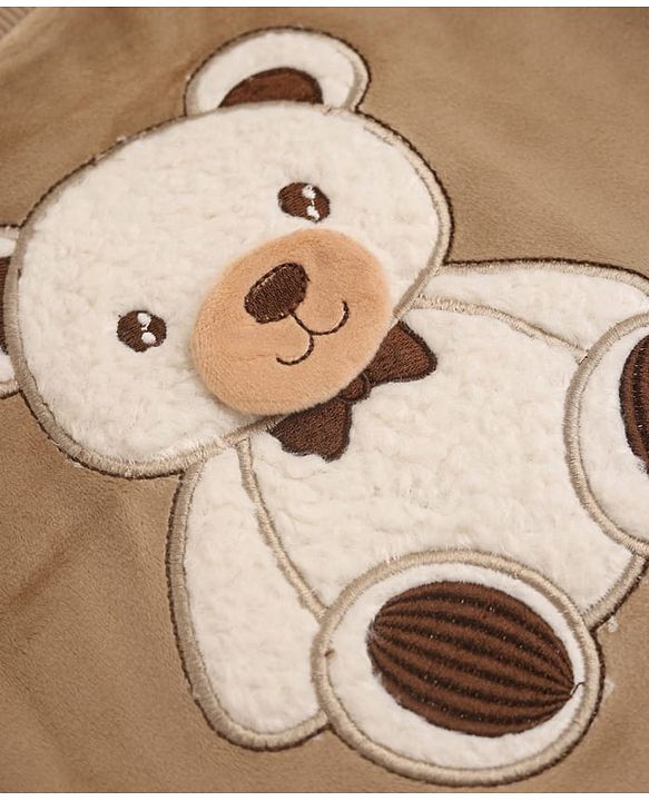 Babyhug Knit Full Sleeves Winter Wear Suit With Bear Patch - Brown